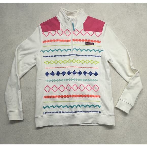 Vineyard Vines Womens Small Island Embroidered Multi Colored Quarter Zip Shep - Picture 1 of 7